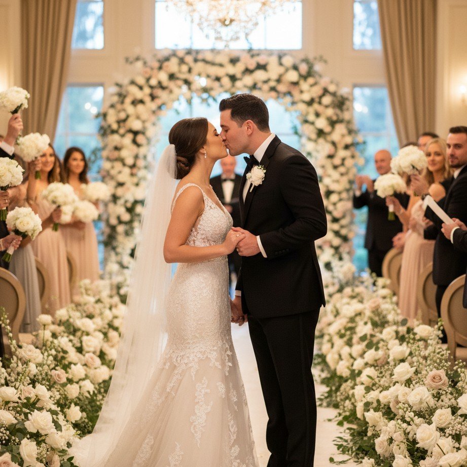 Exemplo de beijo no altar de casamento por IA