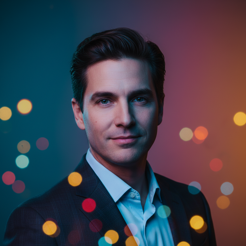 A bold, creative headshot with colorful lighting—professional, modern, and 2026-ready.