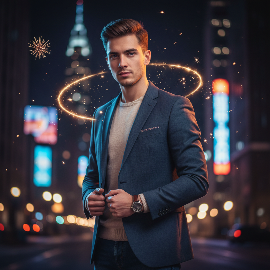 A confident tech/startup portrait with modern lighting and a subtle 2026 night-city vibe.