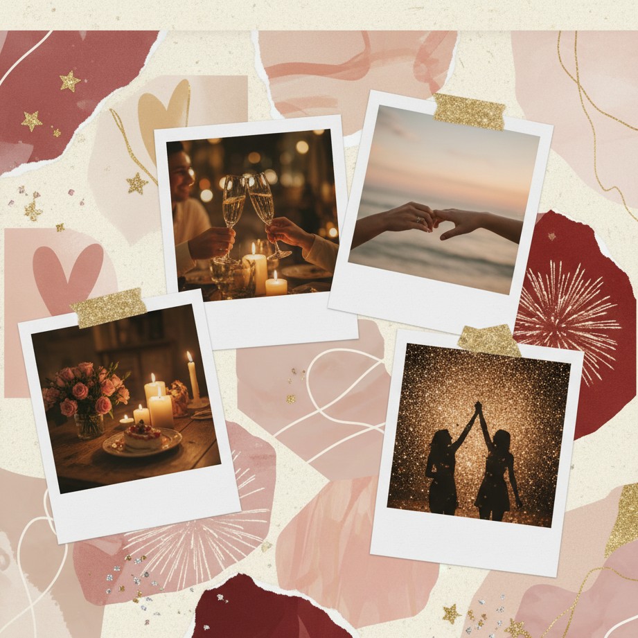 A 2026 vision board collage for love, relationships, and romantic goals (no text).