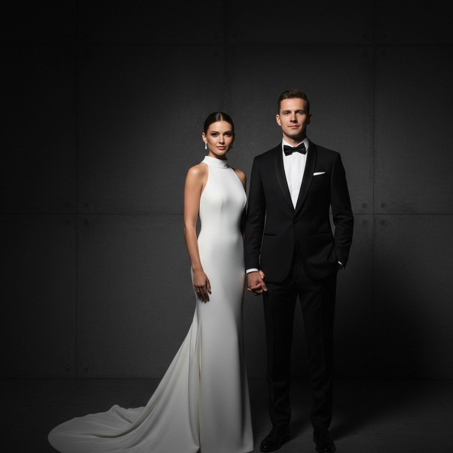 Black tie prom couple portrait