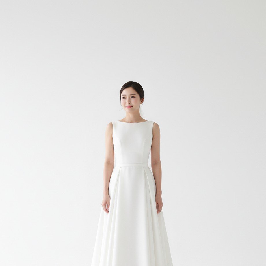 Korean minimalist studio wedding portrait of the bride, with soft lighting and airy vibes.