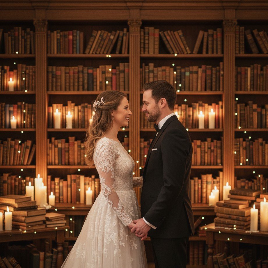 Storybook library prom photo concept