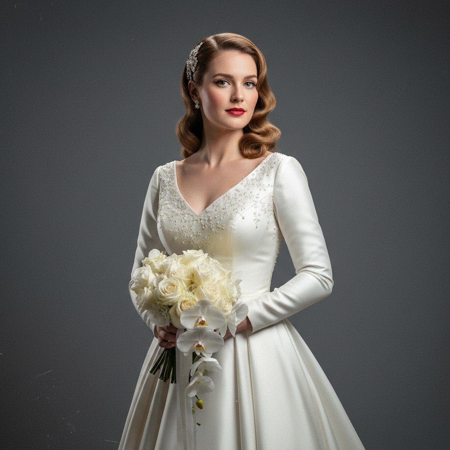 Old Hollywood glam bridal portrait with classic studio lighting and elegant editorial vibe.