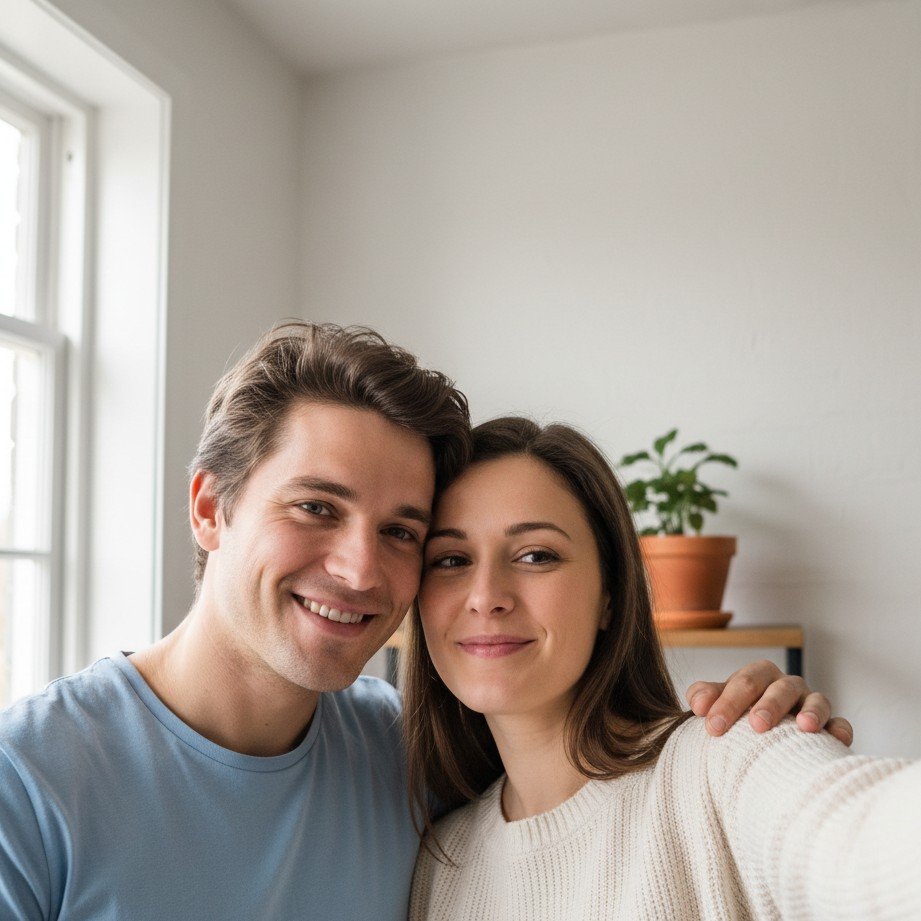 Before photo: casual selfie before AI wedding photo generation