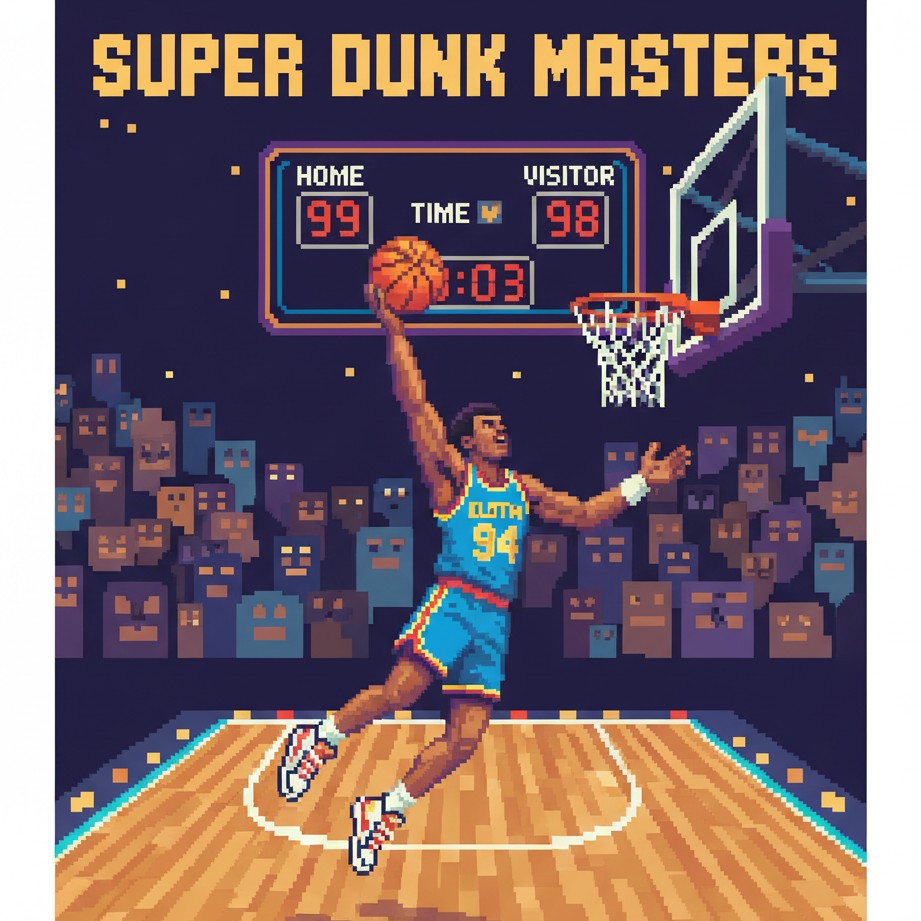Pixel-Art-Poster eines 8-Bit-Arcade-Basketball-Dunks