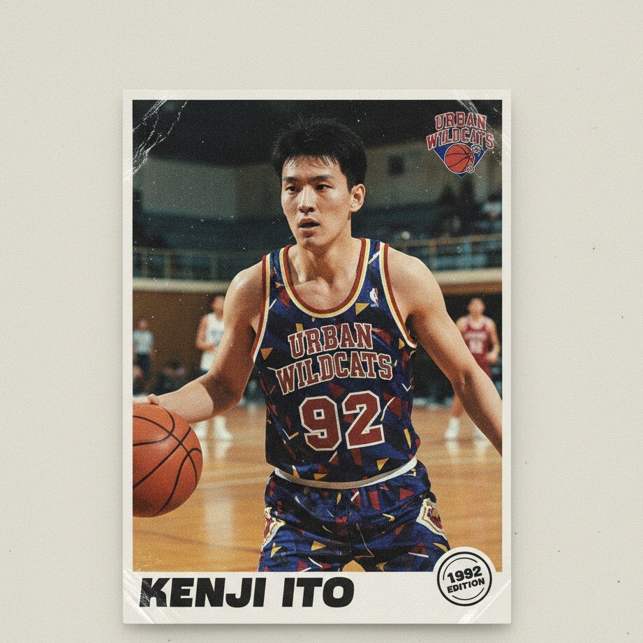 Porträt im Stil von Vintage-90er-Jahre-Basketball-Sammelkarten