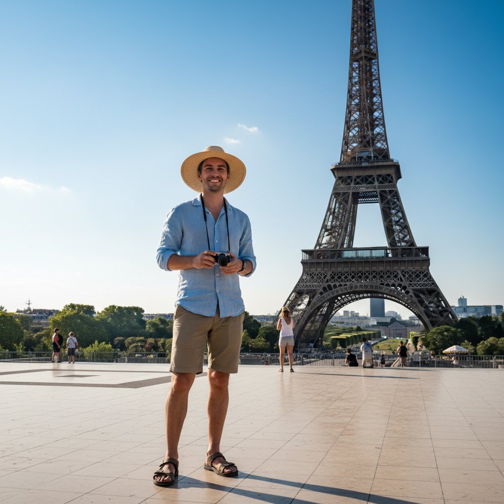 エッフェル塔にいる人物を示すAIが生成した旅行シーン