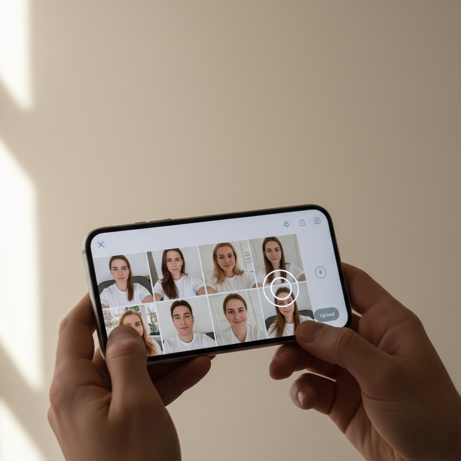 AI写真生成のためにクリアな自撮りをアップロードするイラスト