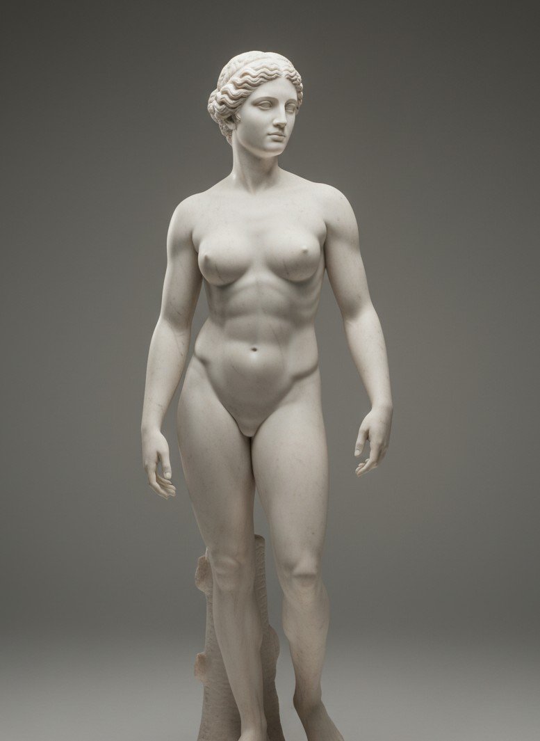 Inspirada por estátuas gregas clássicas, enfatizando proporções perfeitas e uma estética física.
