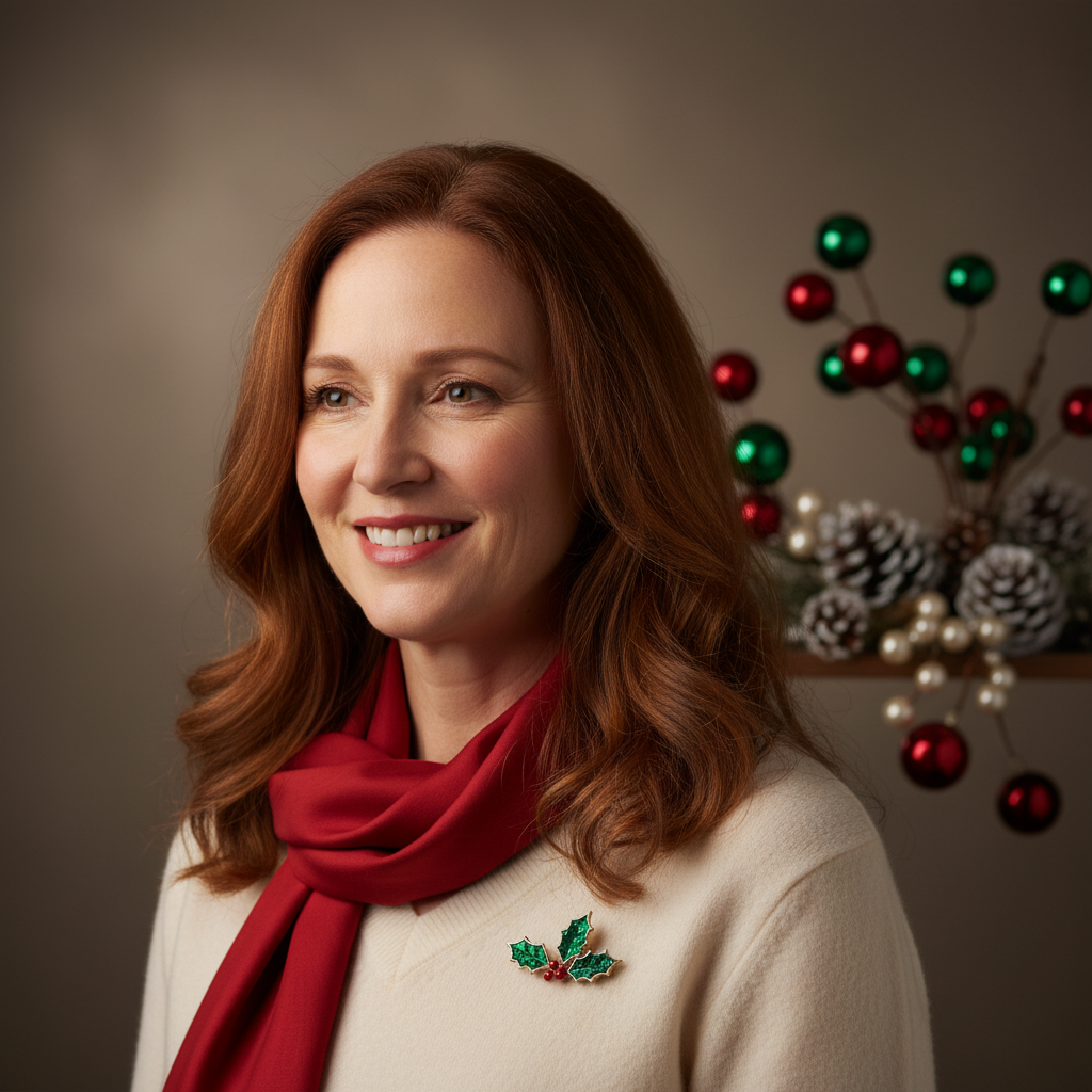 红绿配色棚拍圣诞肖像:干净背景、柔光、节日点缀。