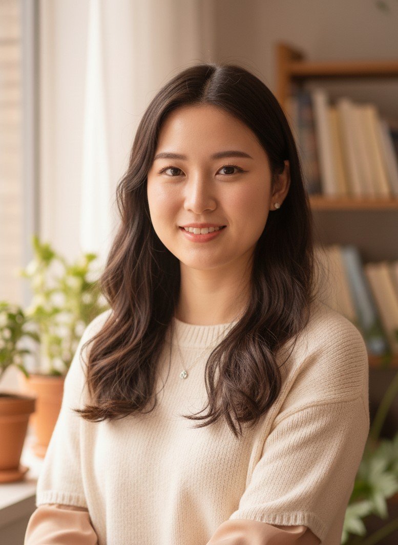 妊活コーチや女性の健康専門家のための柔らかい色合いの穏やかなポートレート。