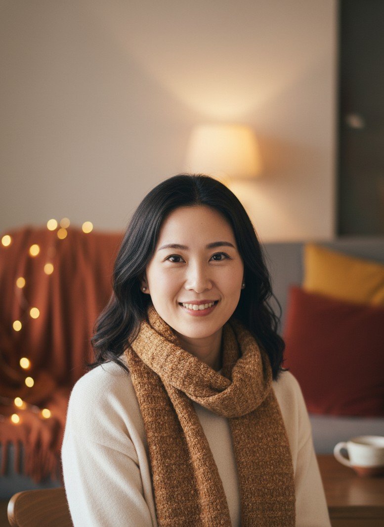 関係コーチや婚活カウンセラーにぴったりの、温かく親密なポートレート設定です。