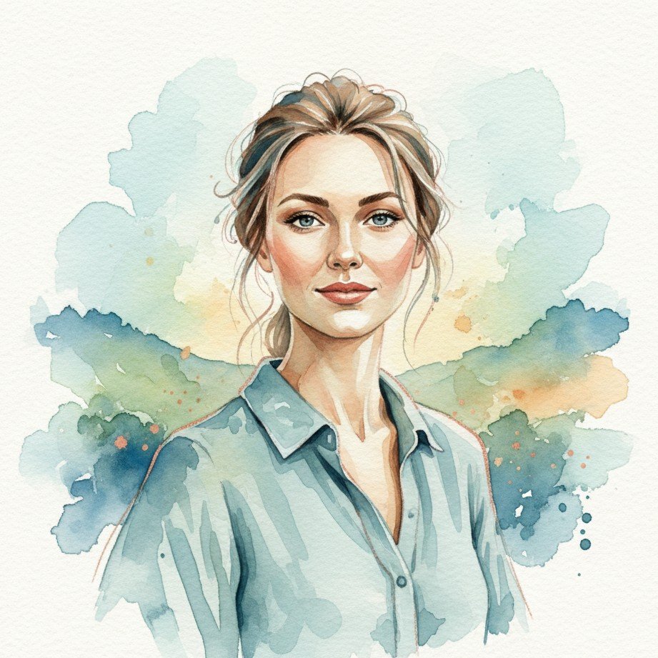 ウェルネスコーチやホリスティックプラクティショナーにぴったりの柔らかな水彩スタイルのイラストです。