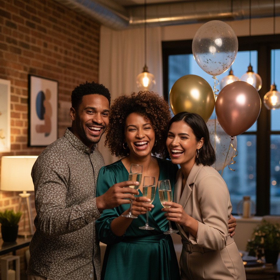celebratory divorce party photoshoot idea with friends and reset toast mood
