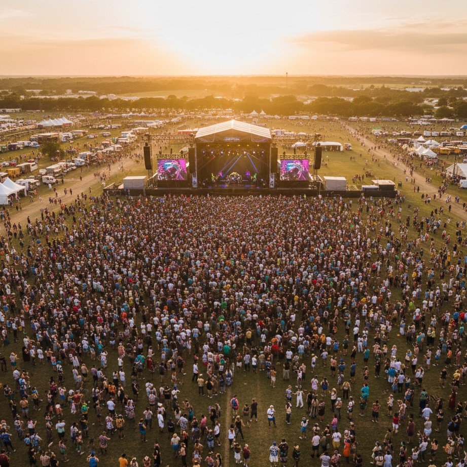 Um imenso palco banhado à euforia festiva lotada e frenética durante atuações na Parada do universo