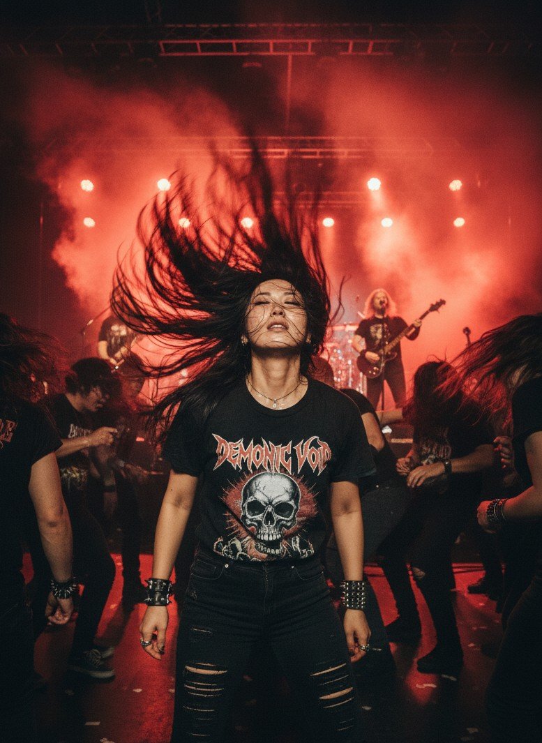 Transforme-se em um entusiasta do heavy metal no meio de um intenso mosh pit.