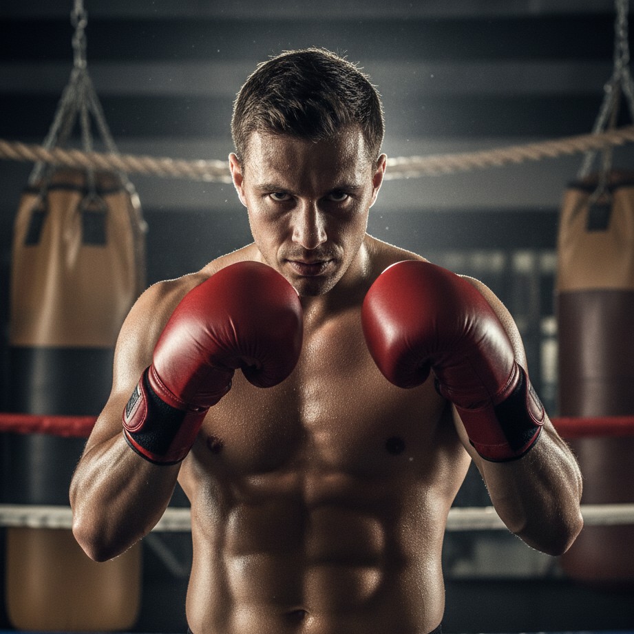 Boxing training portrait generated by AI fitness photoshoot generator
