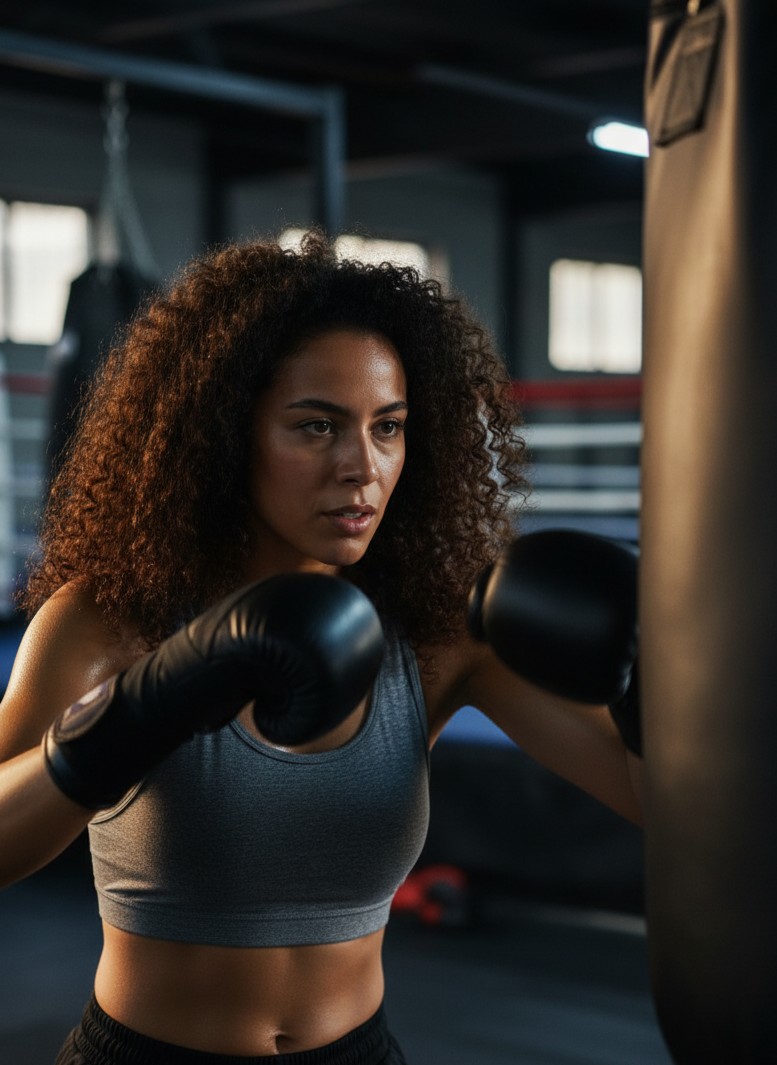 Boxing speed bag drill portrait in nighttime training mood