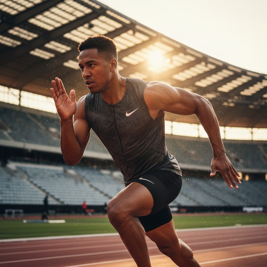 Running track sprint portrait generated by AI fitness photoshoot generator