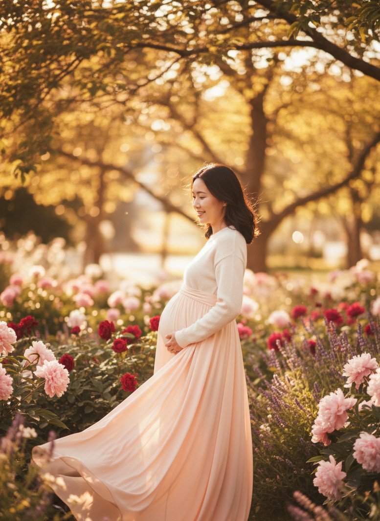 Outdoor garden pregnancy announcement portrait idea