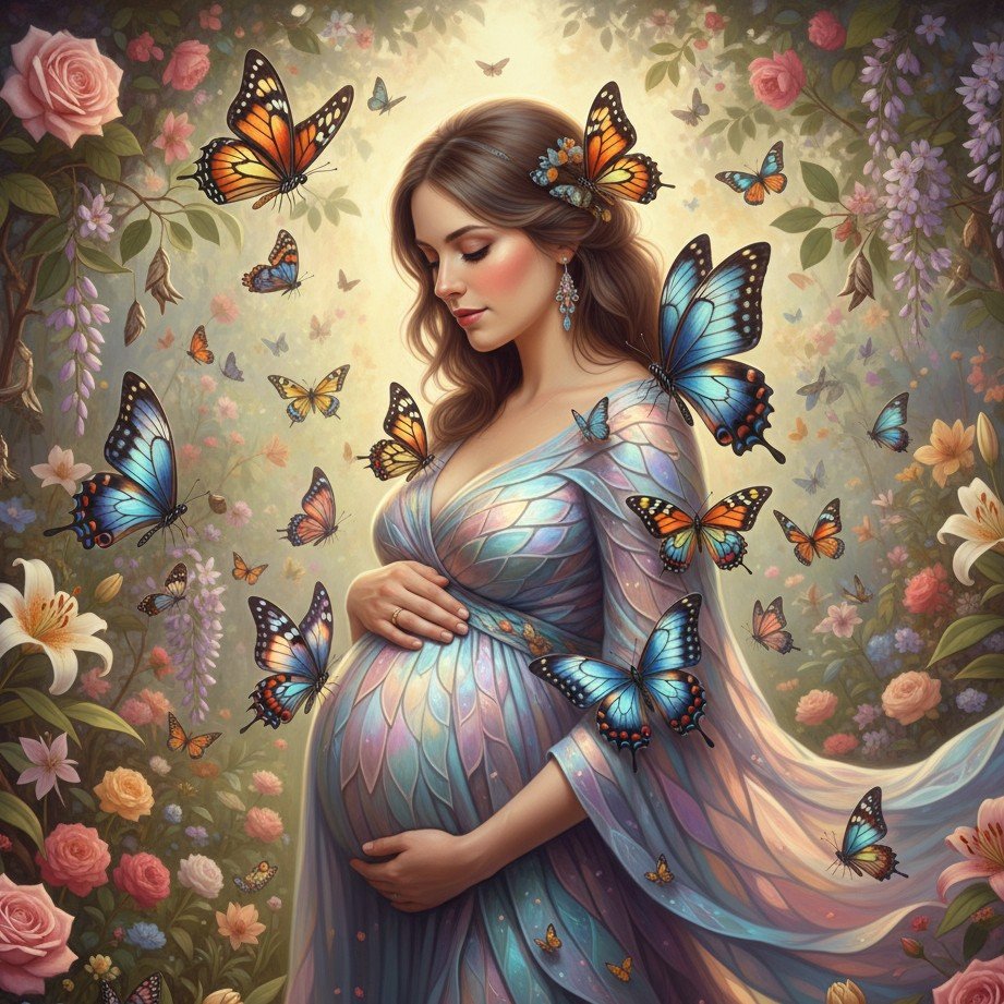 Creative butterfly pregnancy announcement photoshoot concept