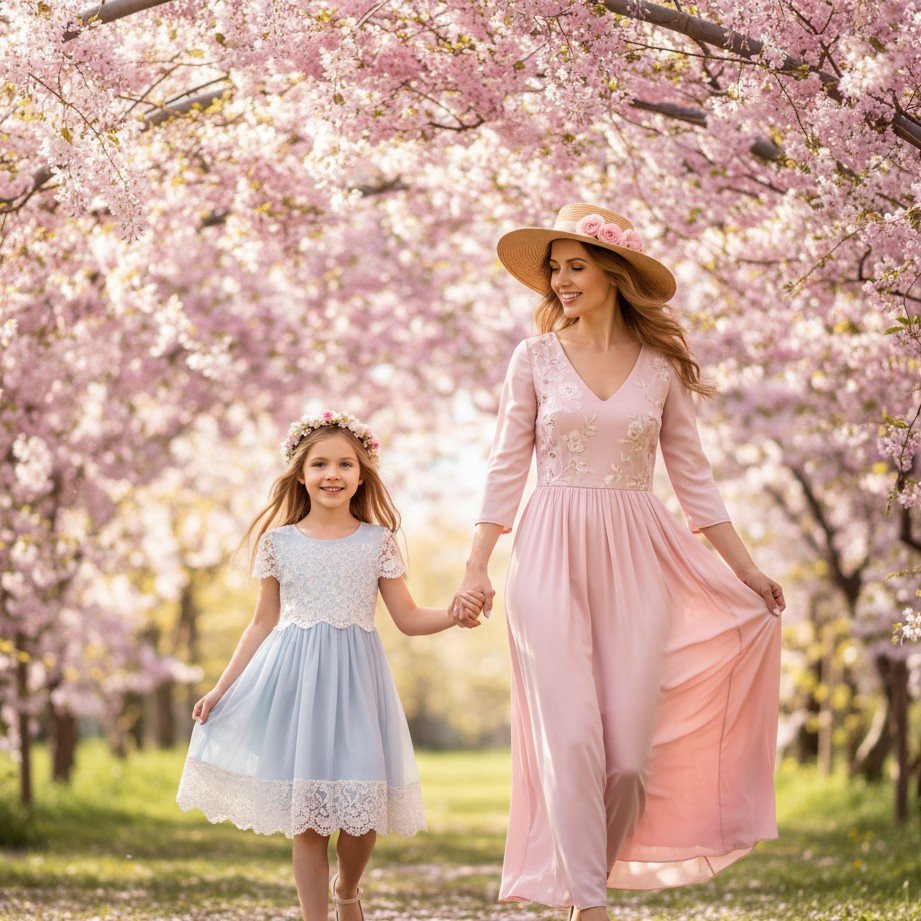 桜のボケ味が美しい春の母の日ポートレート