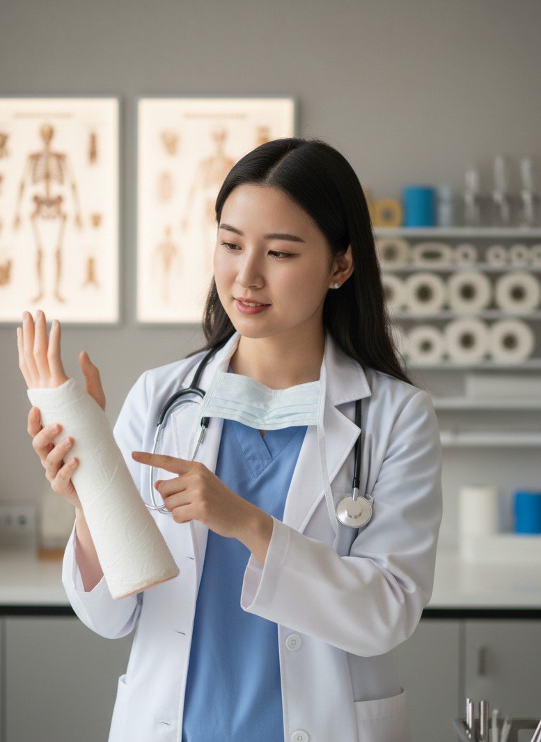 Professional orthopedic surgeon portrait demonstrating cast application or bone expertise.