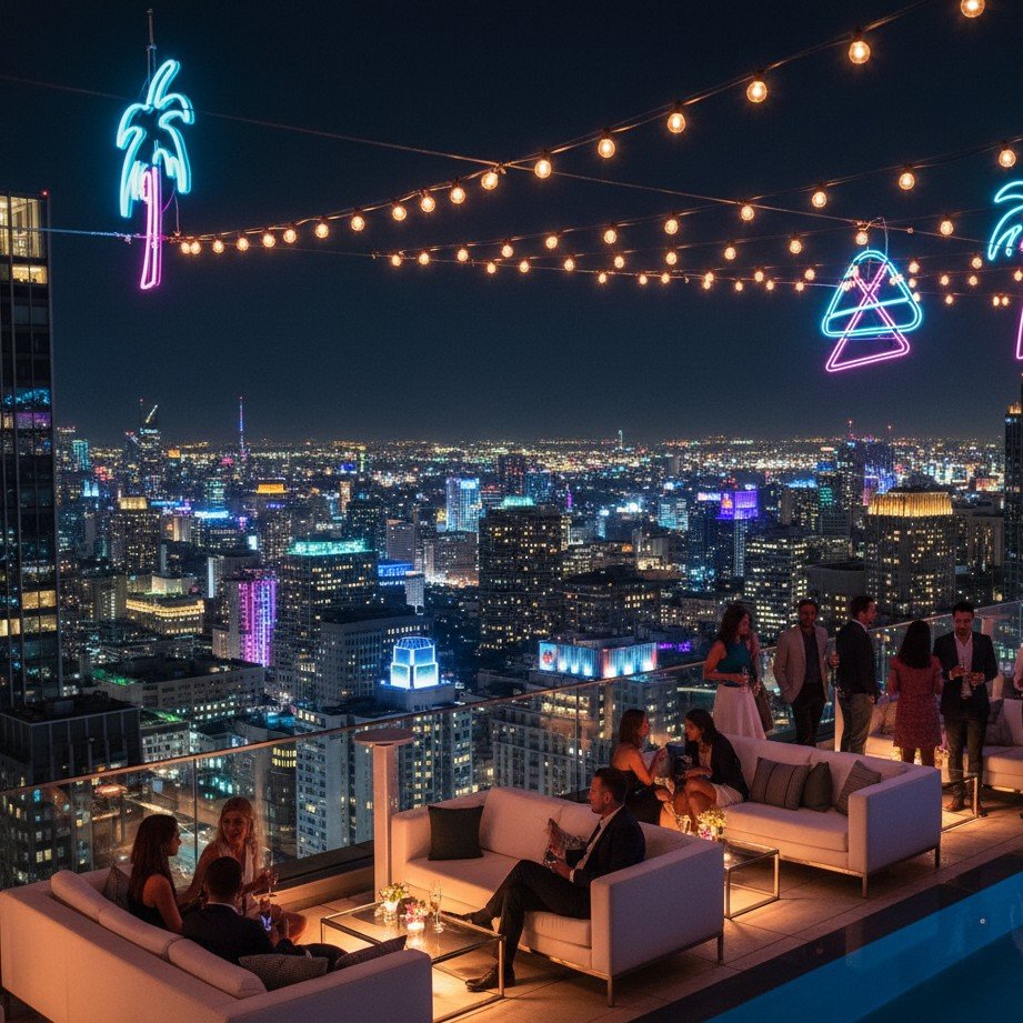 Cena no último andar onde curtição do Mês do Orgulho acontece embalada nos neons