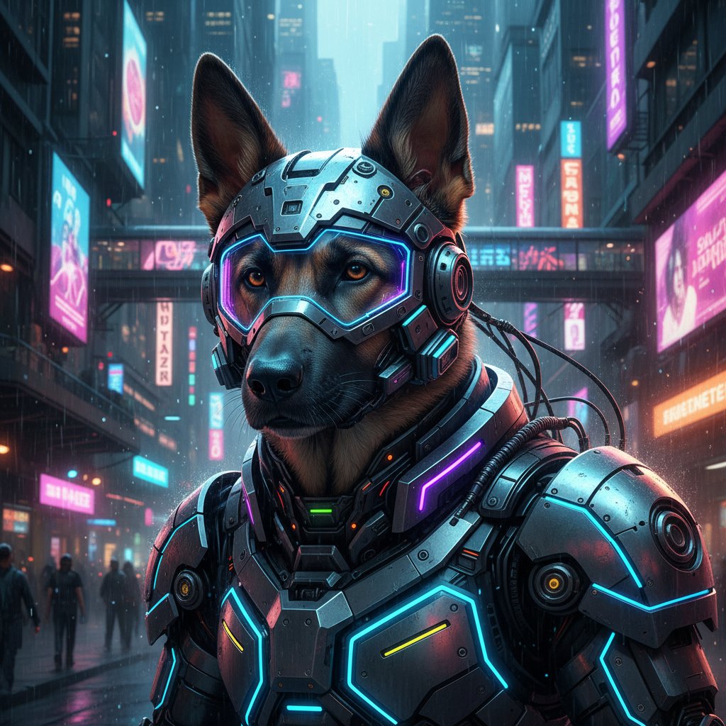 Lock in your dog's heavily armored cyberpunk persona.