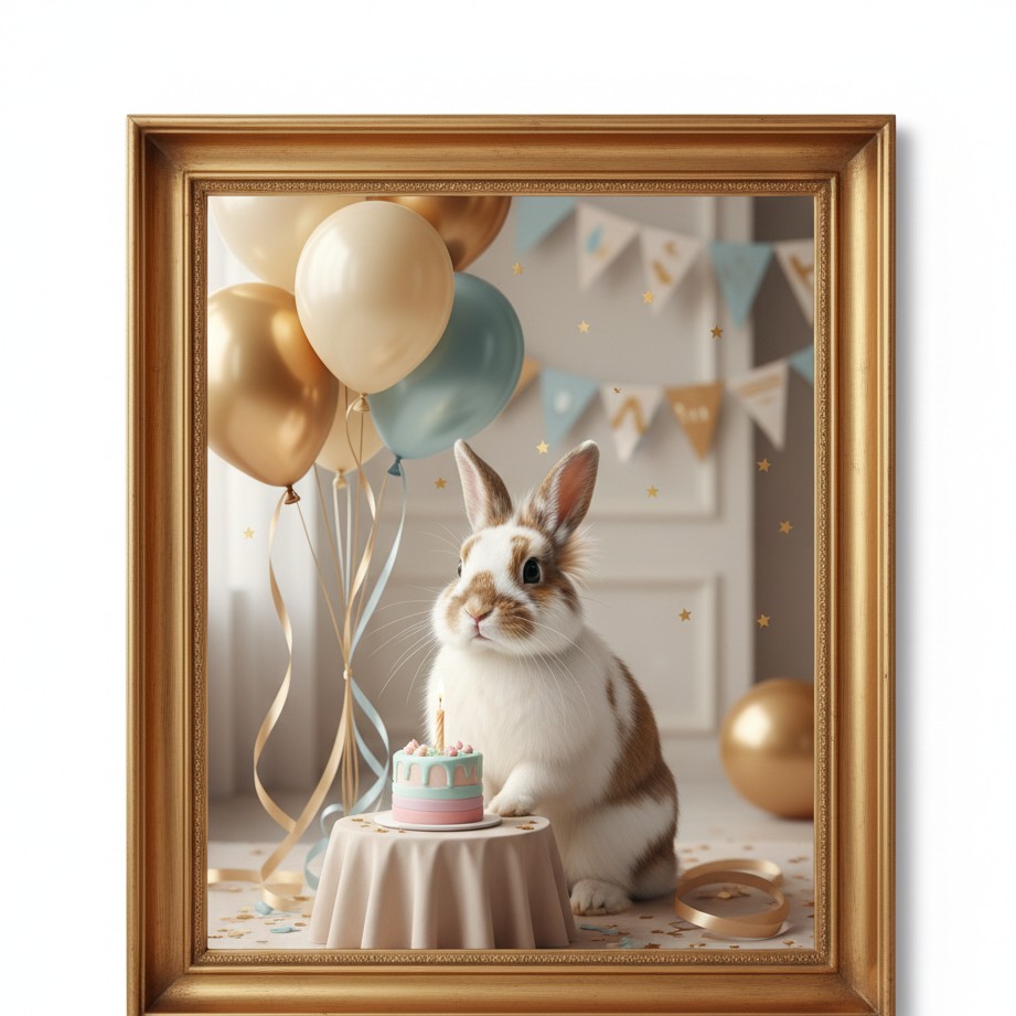 Design a rabbit birthday announcement poster for feed teasers, countdown posts, and party event promos.