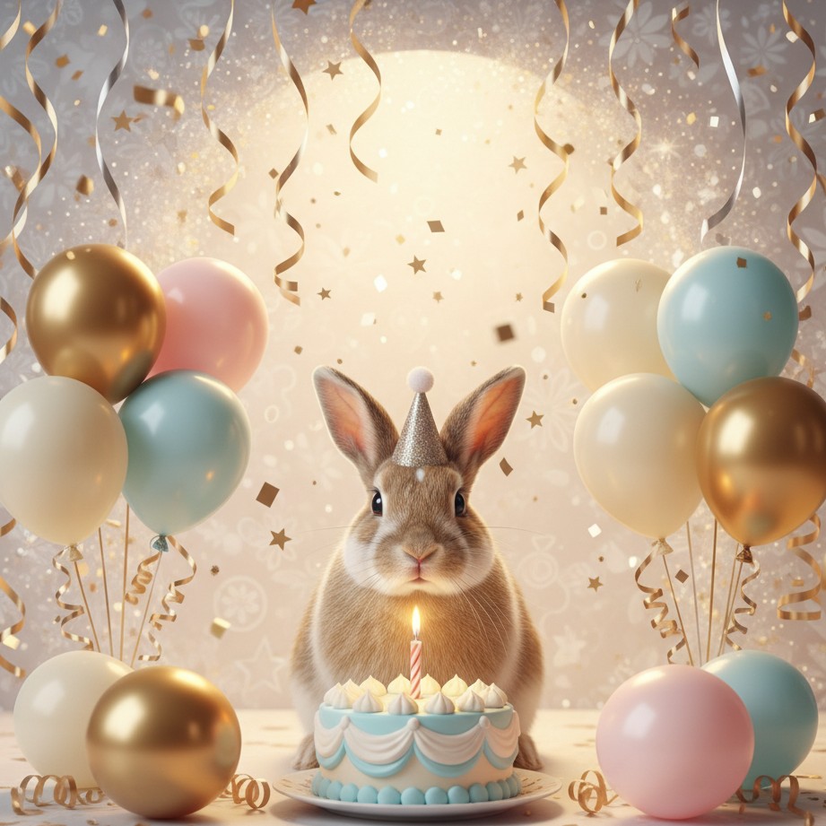 Generate a rabbit birthday invitation card look for story slides, group chats, and party reminder posts.