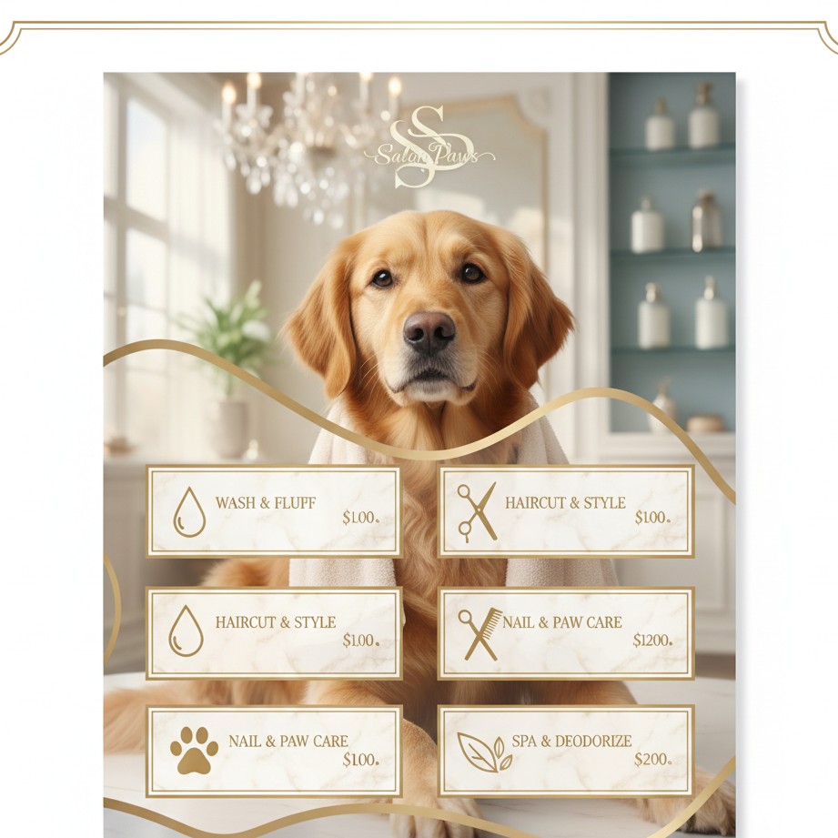 A clean price-card style visual for grooming packages and service tier promotion.