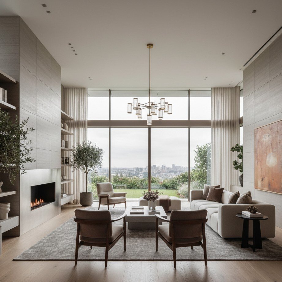 Retrato de designer de interiores com fundo de design moderno
