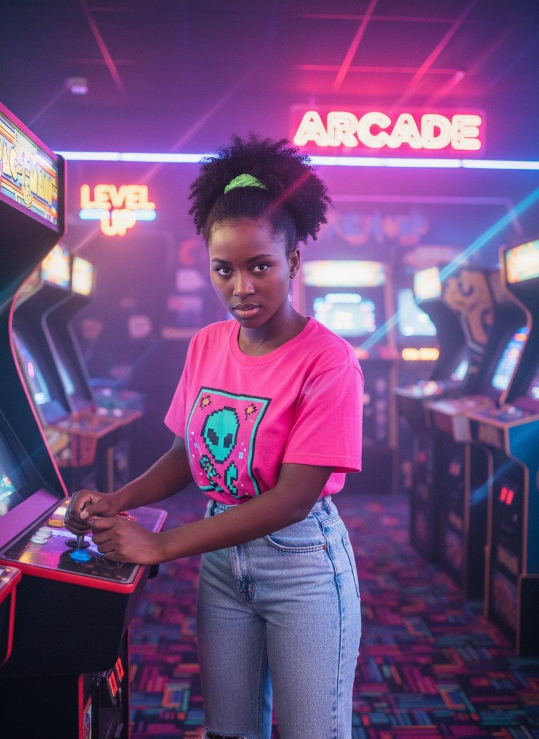 Retro arcade gaming center portrait example