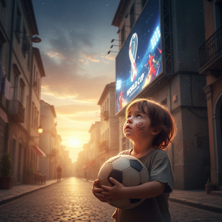 Imagem IA de criança sonhando com futebol