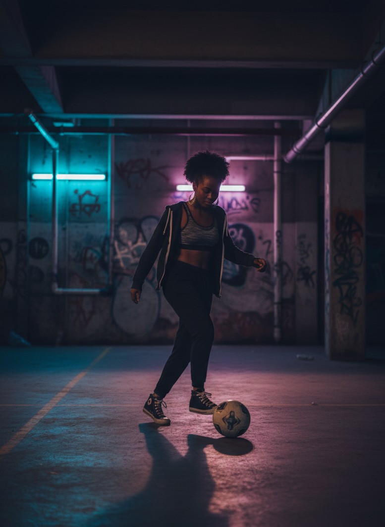 Imagem IA de futebol de rua neon
