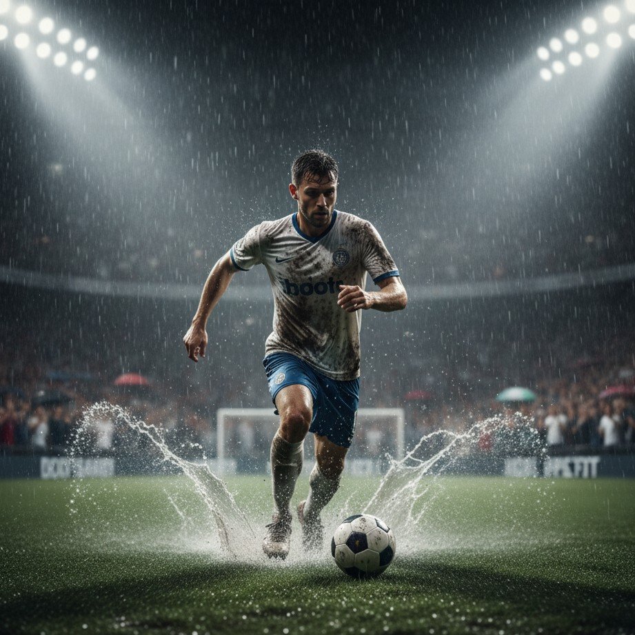 Imagem IA de partida sob chuva