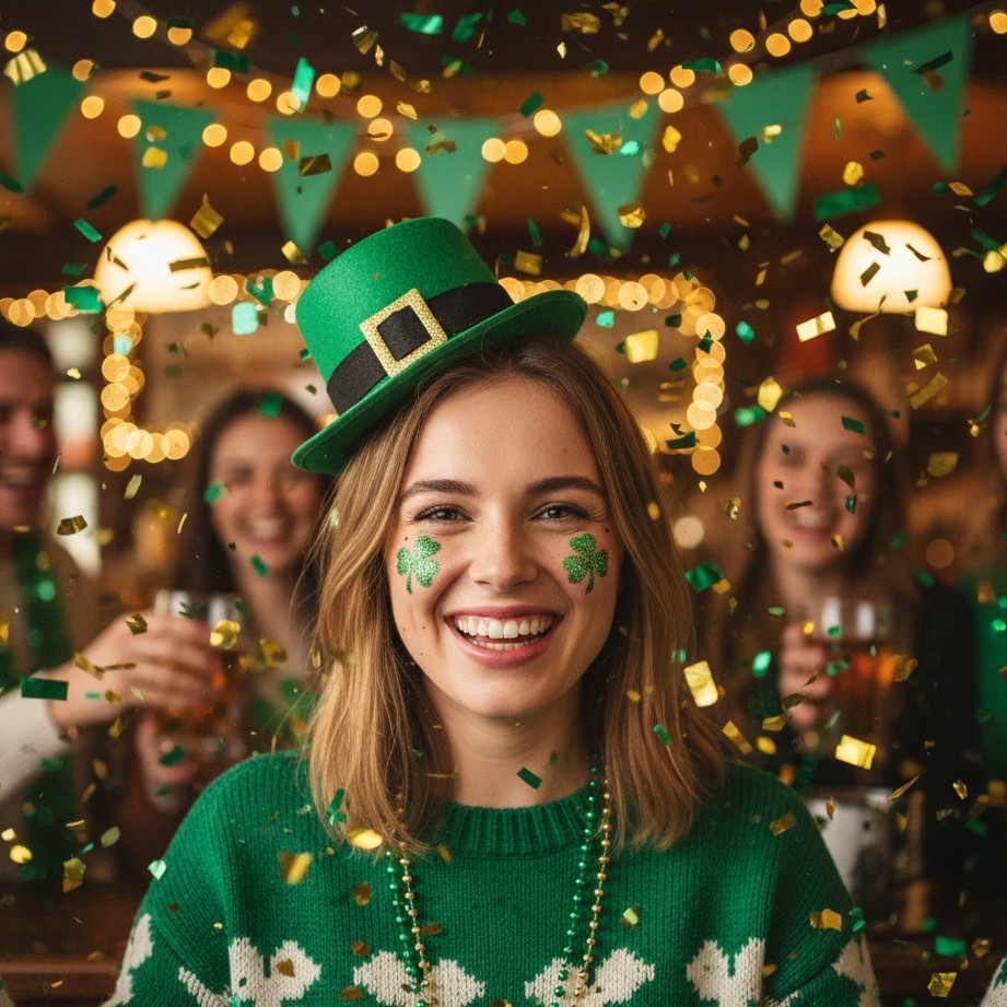 topics.stPatricksDayAiPhotoGenerator.alts.stPatricksFriendsGreenConfetti