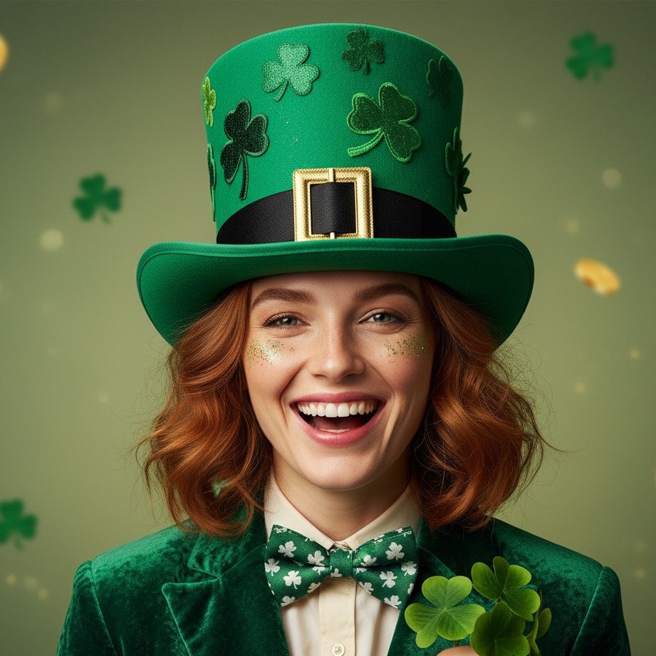 topics.stPatricksDayAiPhotoGenerator.alts.stPatricksLeprechaunHatPortrait