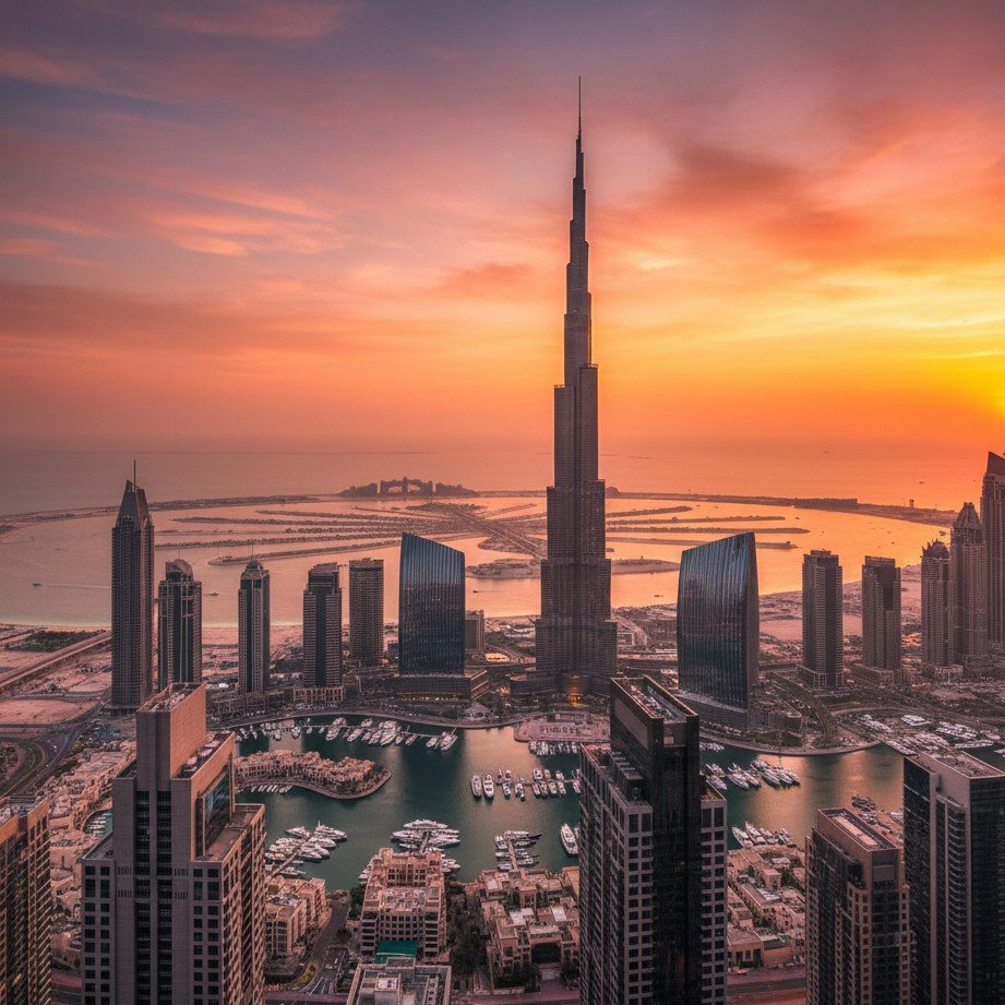 Dubai futuristic skyline travel scene template image