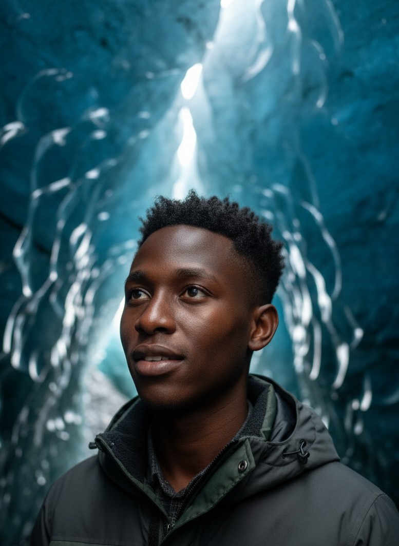 Iceland ice cave travel portrait template image