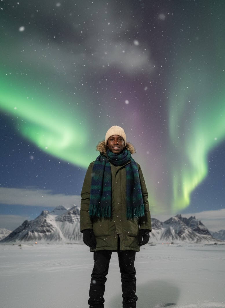 Iceland northern lights travel portrait template image