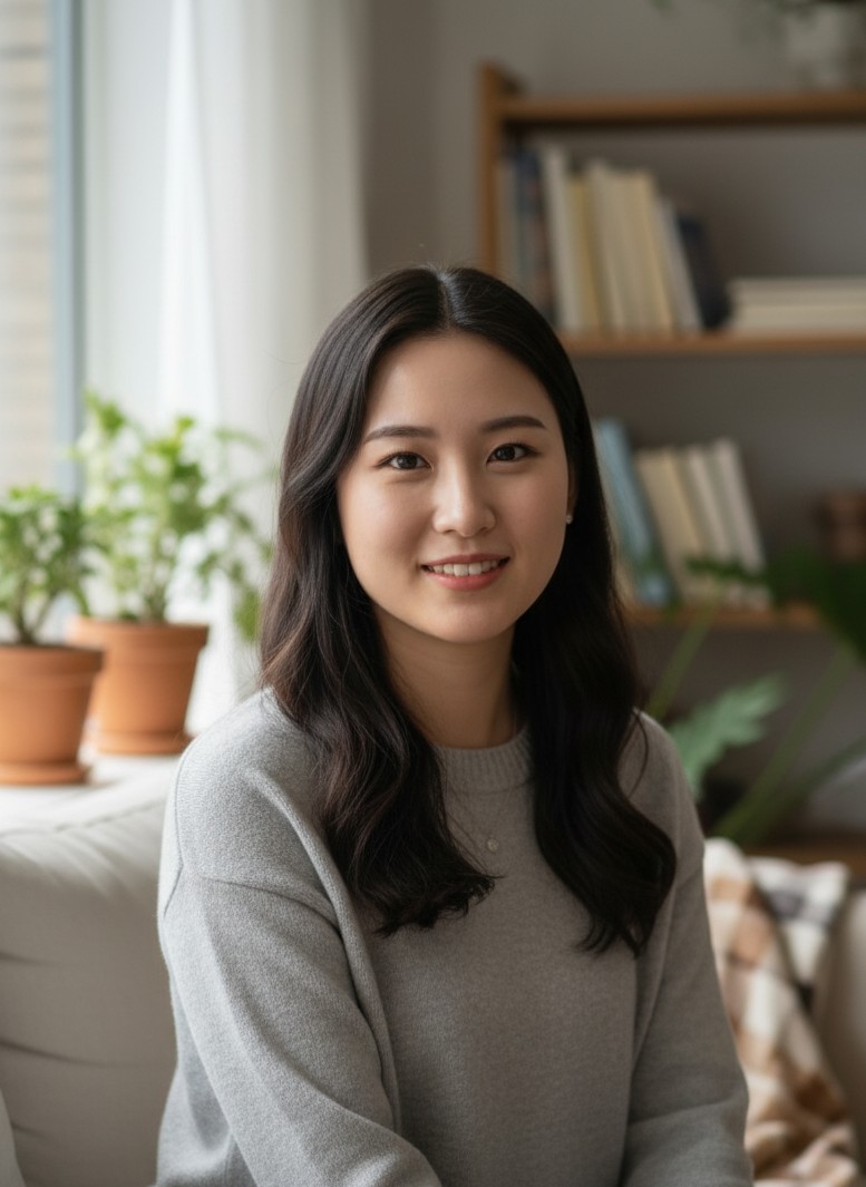 Instagramの旅行ヒーロー比較用の「前(before)」画像としてデザインされた、日常の自然なライフスタイル肖像(同一人物)。