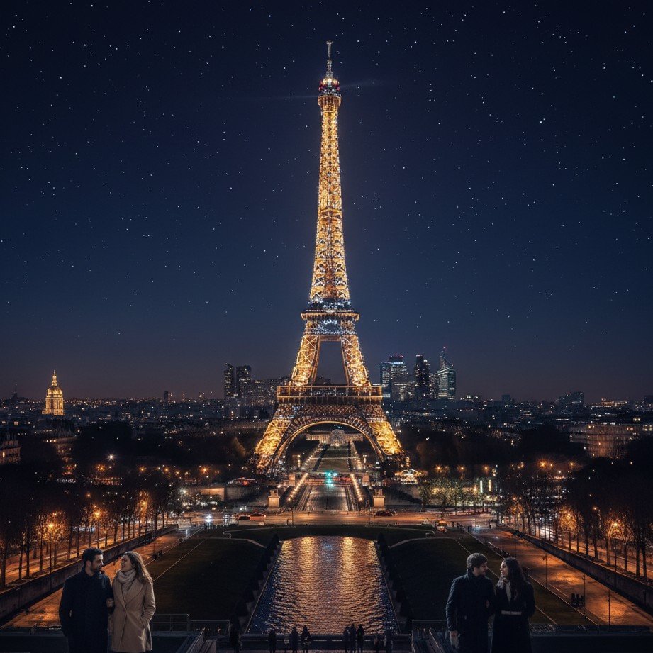 Paris Eiffel Tower night travel portrait template image