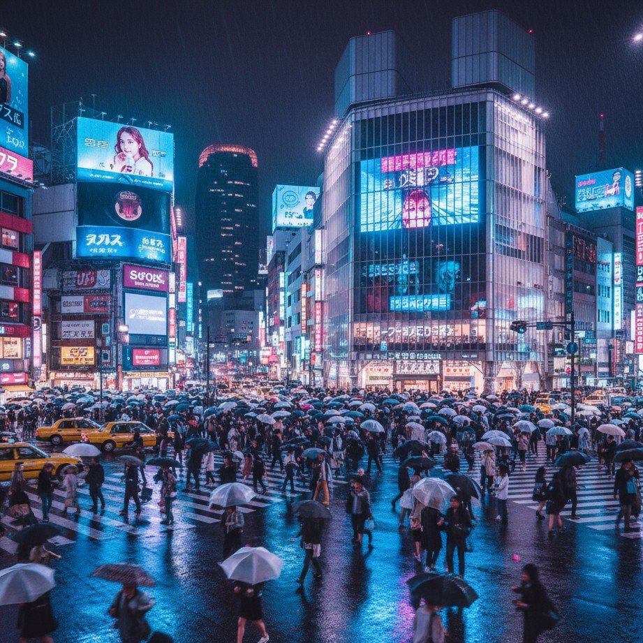 Tokyo neon night travel scene template image