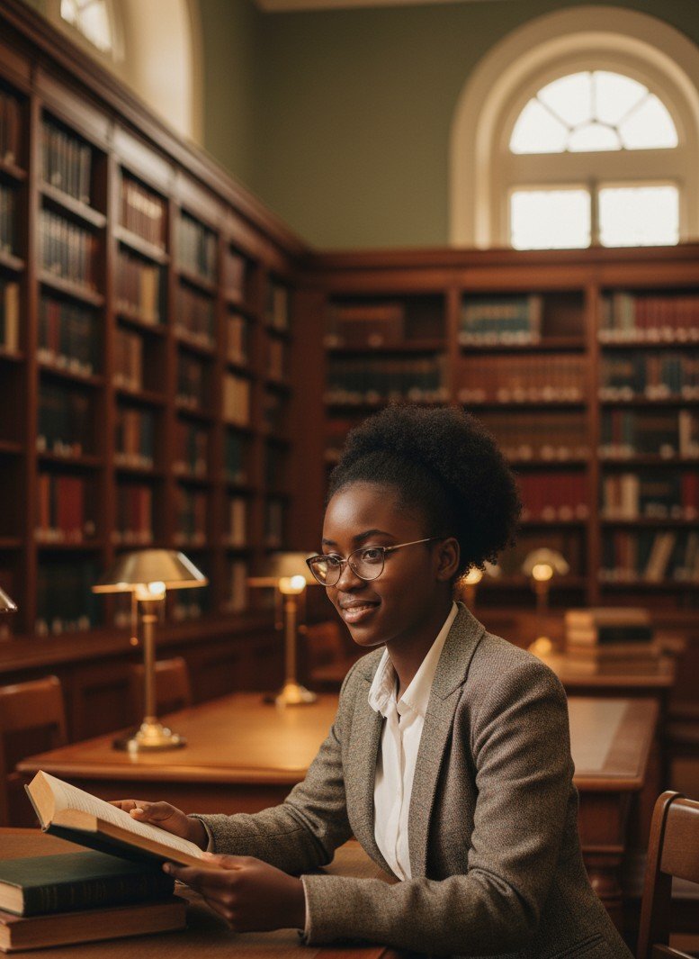 Library study scholar portrait example